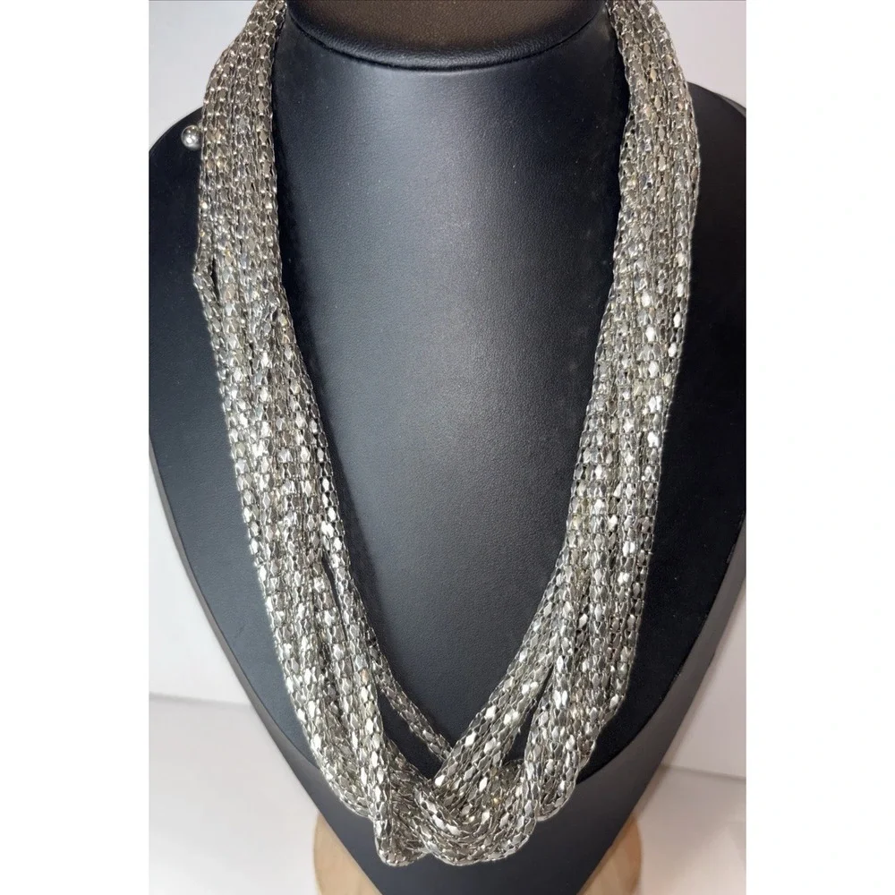 NY & Co Y2K Silver Tone Multi Strand Faceted Chain Statement Necklace 25